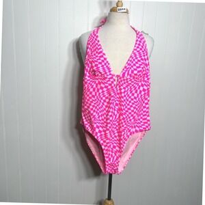 NOBO Pink Checkerboard One Piece Swimsuit | Y2K Barbie Pop Festival XL
